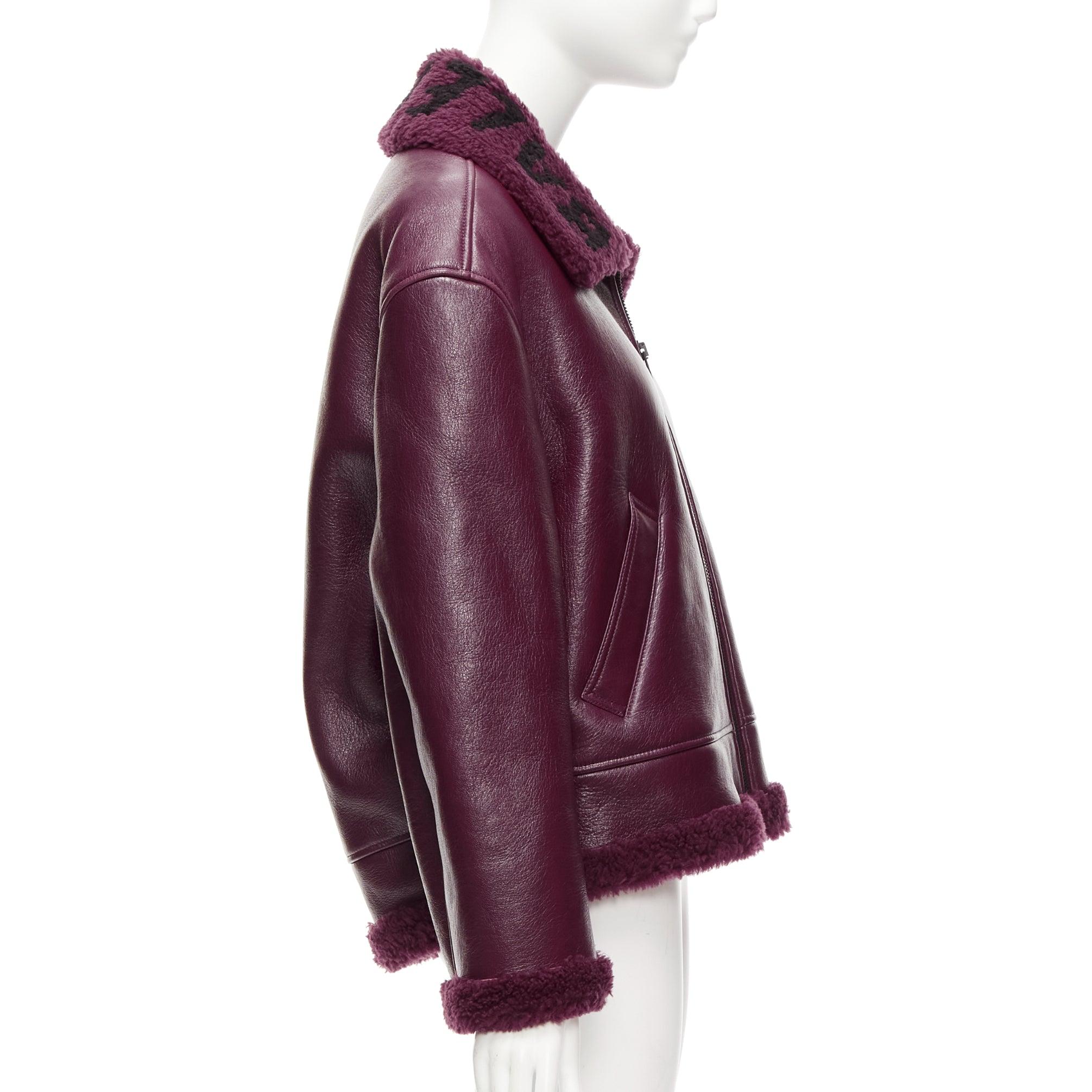 Women's BALENCIAGA Demna 2020 burgundy shearling collar cocoon biker bomber XS For Sale