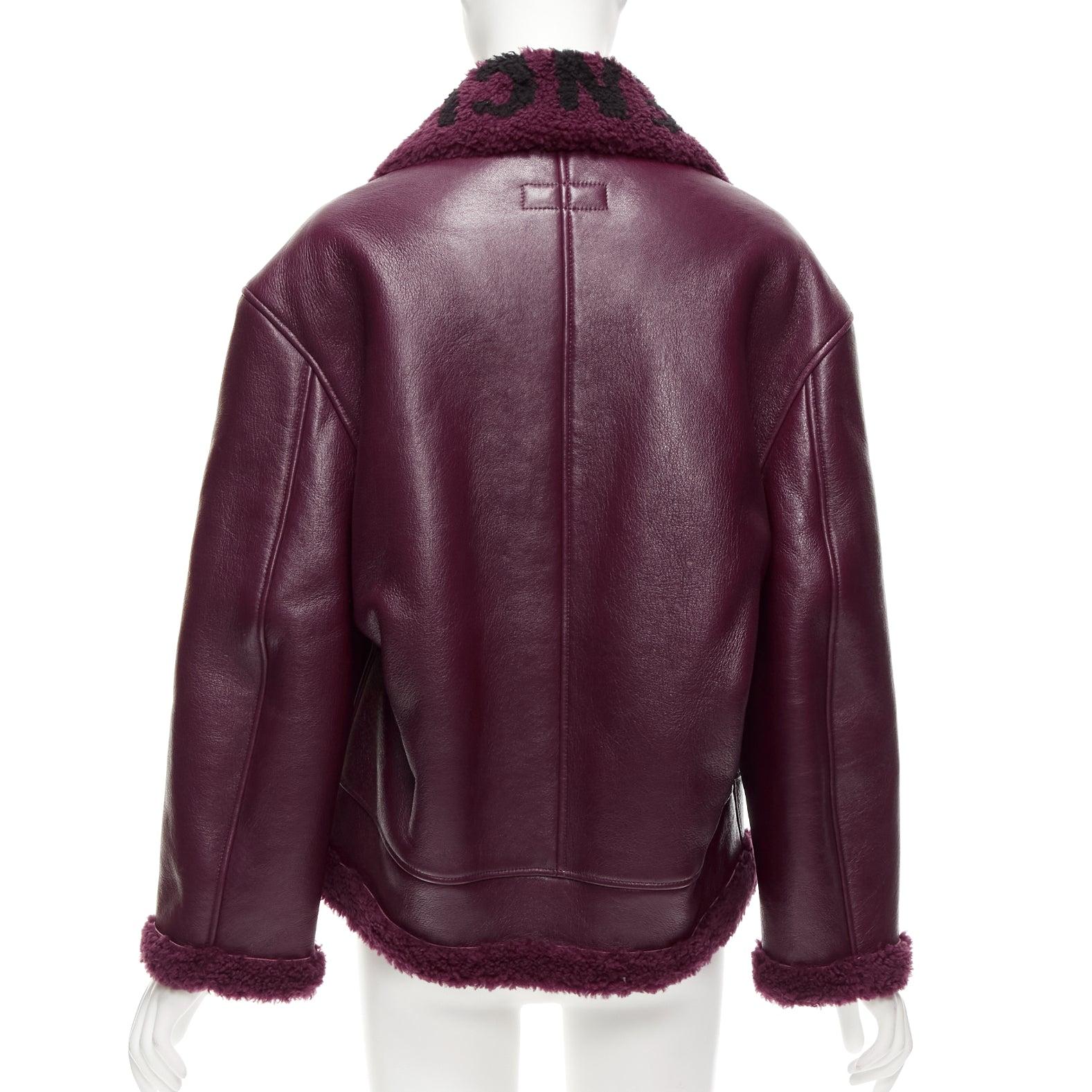 BALENCIAGA Demna 2020 burgundy shearling collar cocoon biker bomber XS For Sale 1