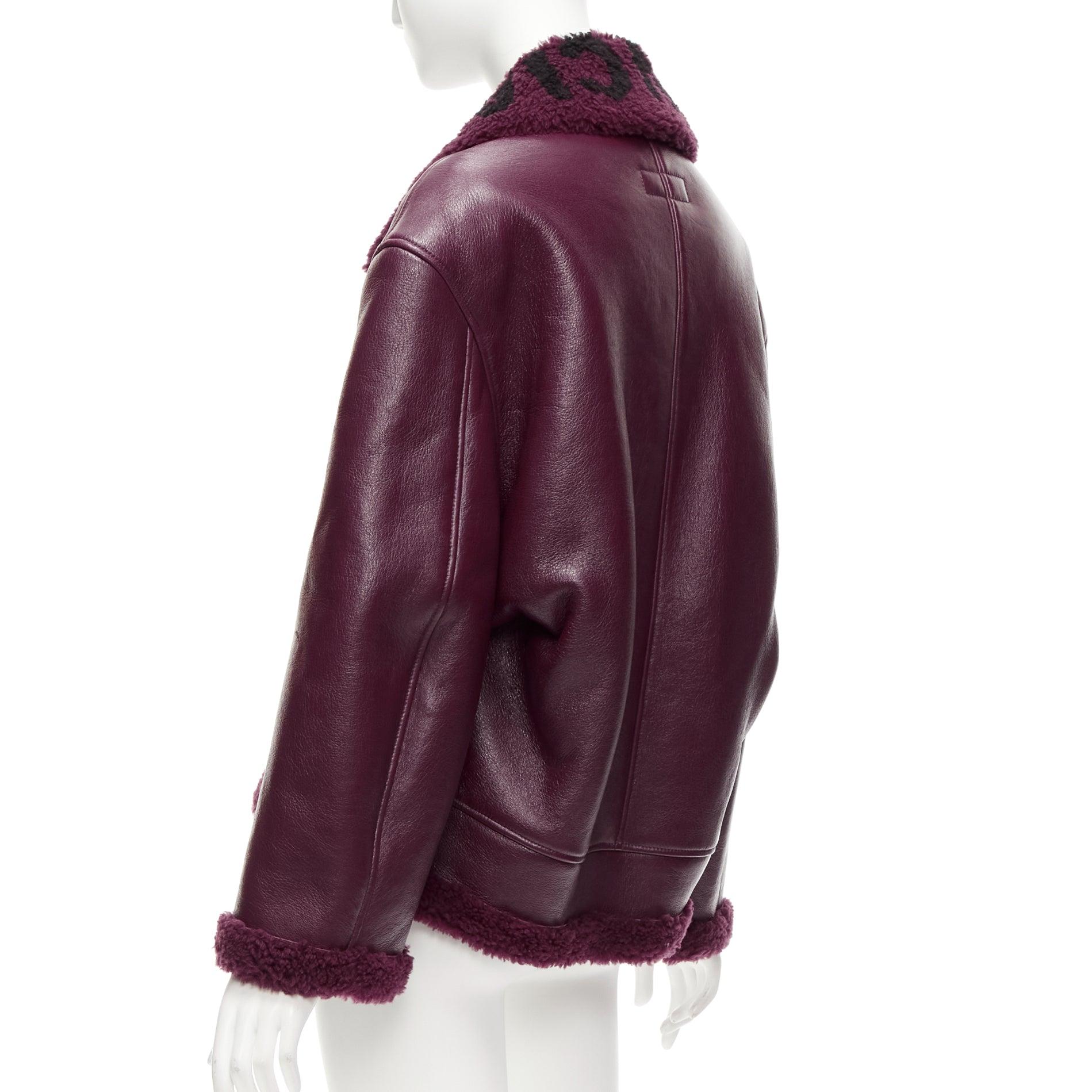 BALENCIAGA Demna 2020 burgundy shearling collar cocoon biker bomber XS For Sale 2