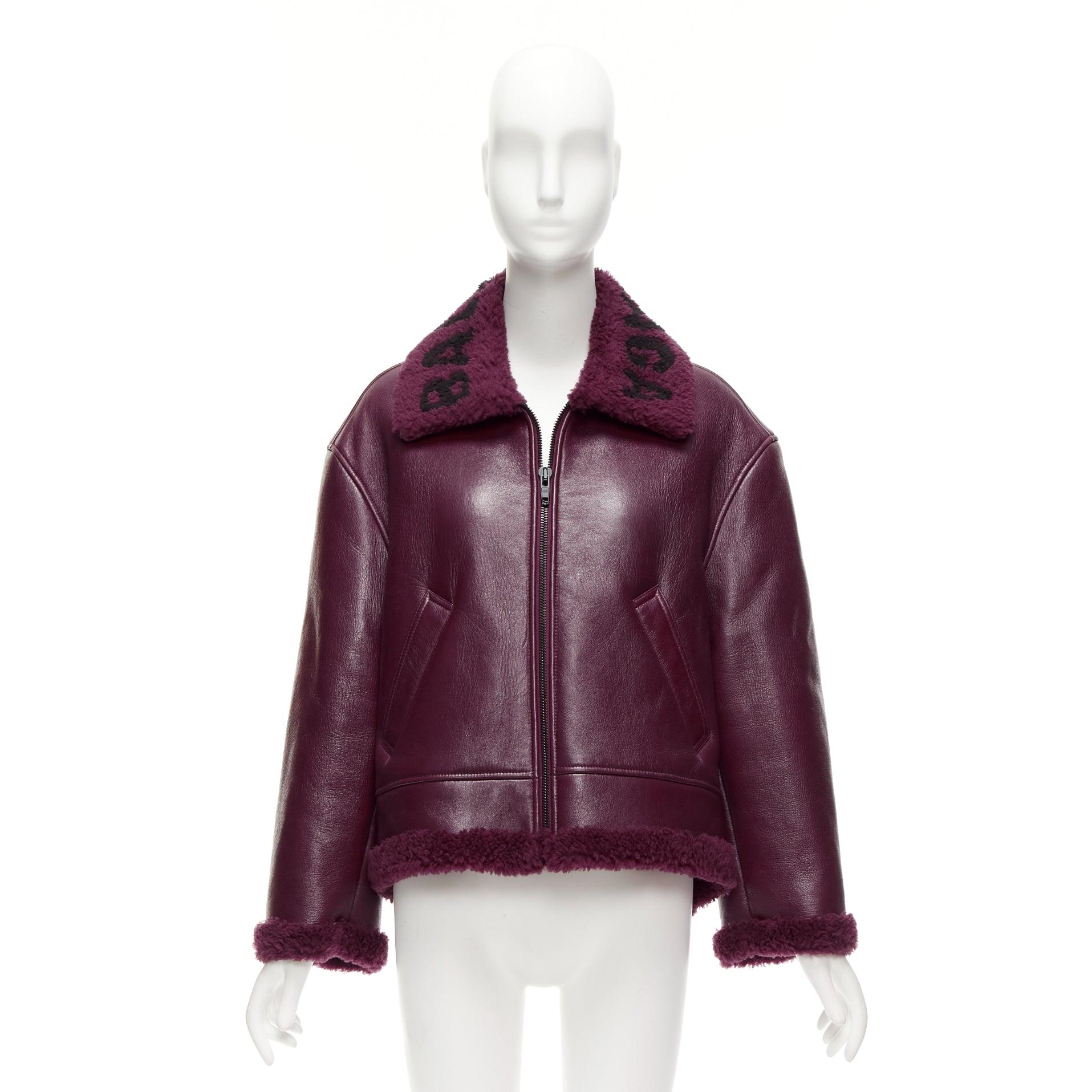 BALENCIAGA Demna 2020 burgundy shearling collar cocoon biker bomber XS For Sale 4