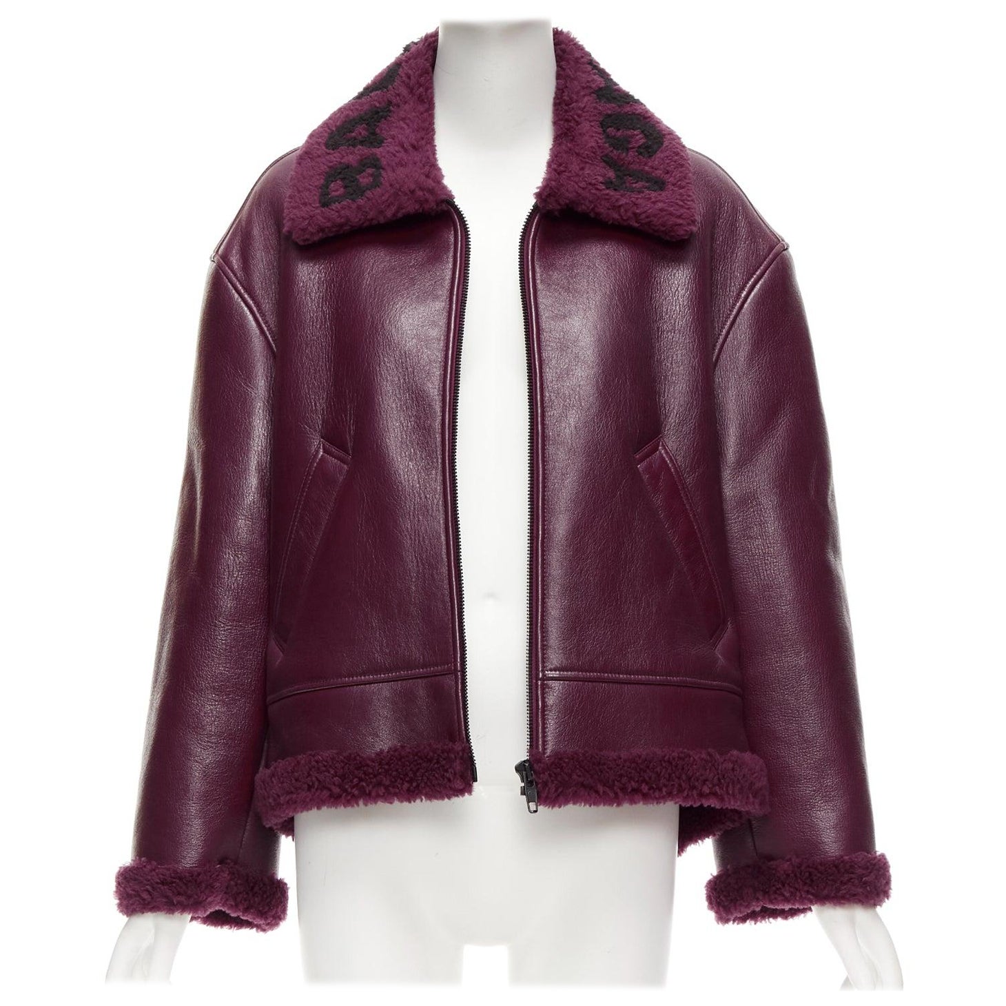 BALENCIAGA Demna 2020 bomber biker cocoon cuello de piel de cordero burdeos XS