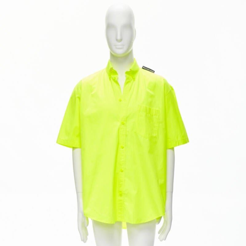 BALENCIAGA Demna 2020 neon yellow shoulder tab boxy oversized shirt EU38 S For Sale 5