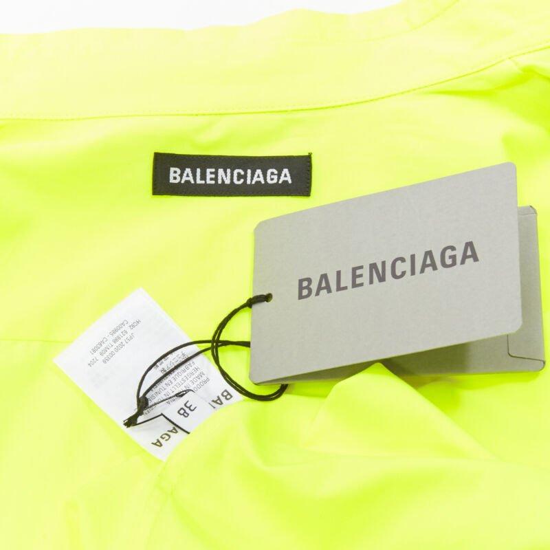 BALENCIAGA Demna 2020 neon yellow shoulder tab boxy oversized shirt EU38 S For Sale 4