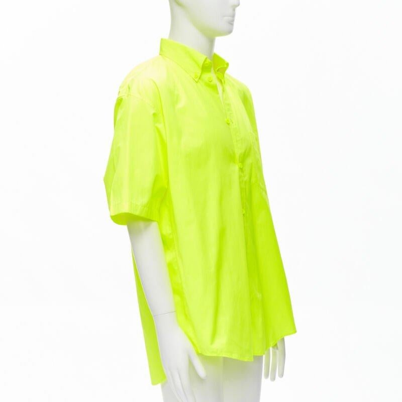 Yellow BALENCIAGA Demna 2020 neon yellow shoulder tag boxy oversized shirt EU37 XS