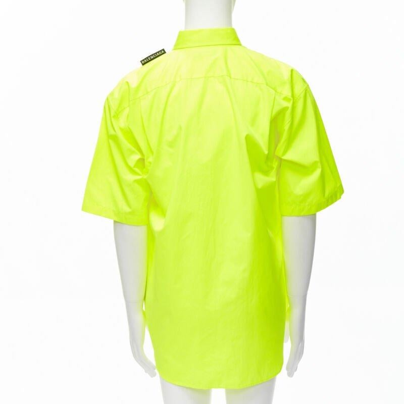 Men's BALENCIAGA Demna 2020 neon yellow shoulder tag boxy oversized shirt EU37 XS