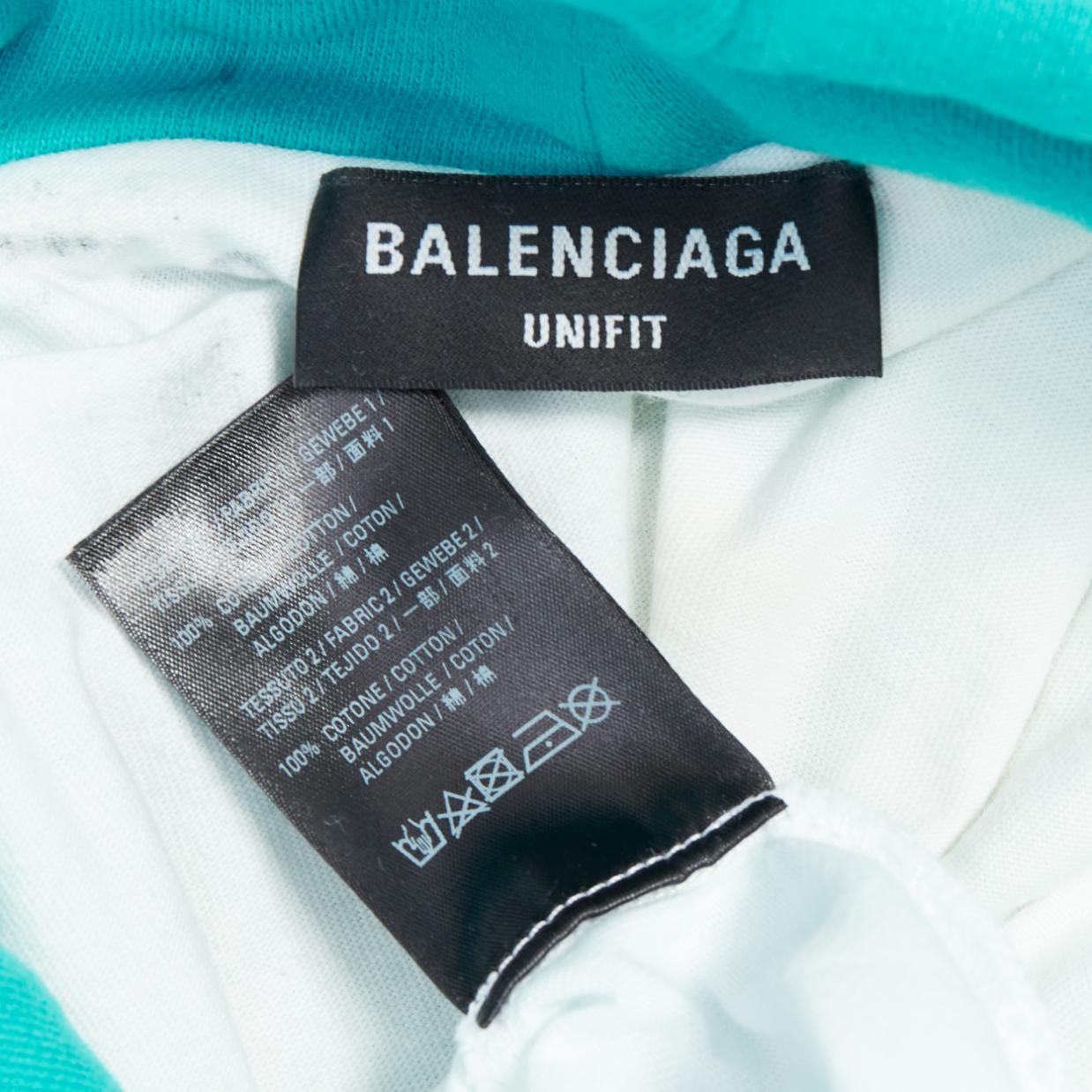 BALENCIAGA Demna 2020 teal destroyed ripped layered logo hoodie S For Sale 3