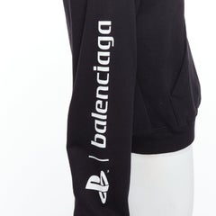 BALENCIAGA Demna 2021 black cotton PS5 logo fitted cropped hoodie M