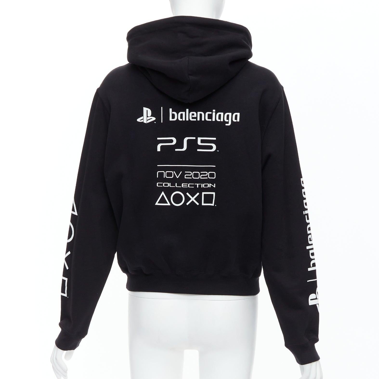 Women's BALENCIAGA Demna 2021 black cotton PS5 logo fitted cropped hoodie M For Sale