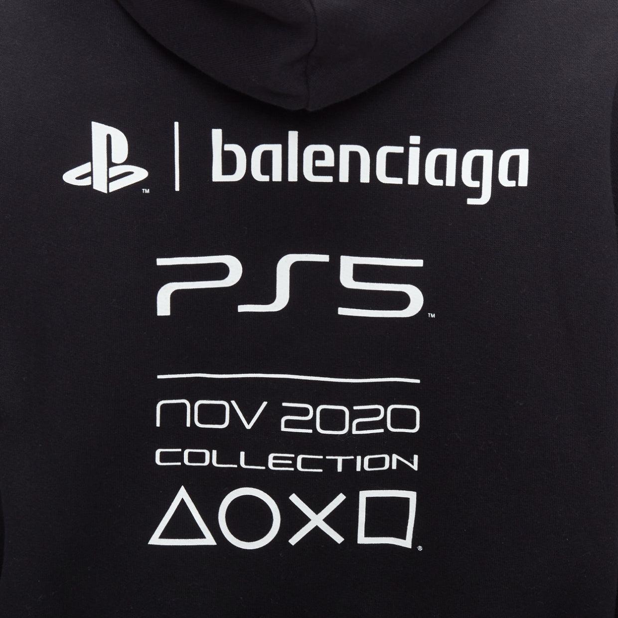 BALENCIAGA Demna 2021 black cotton PS5 logo fitted cropped hoodie M For Sale 2