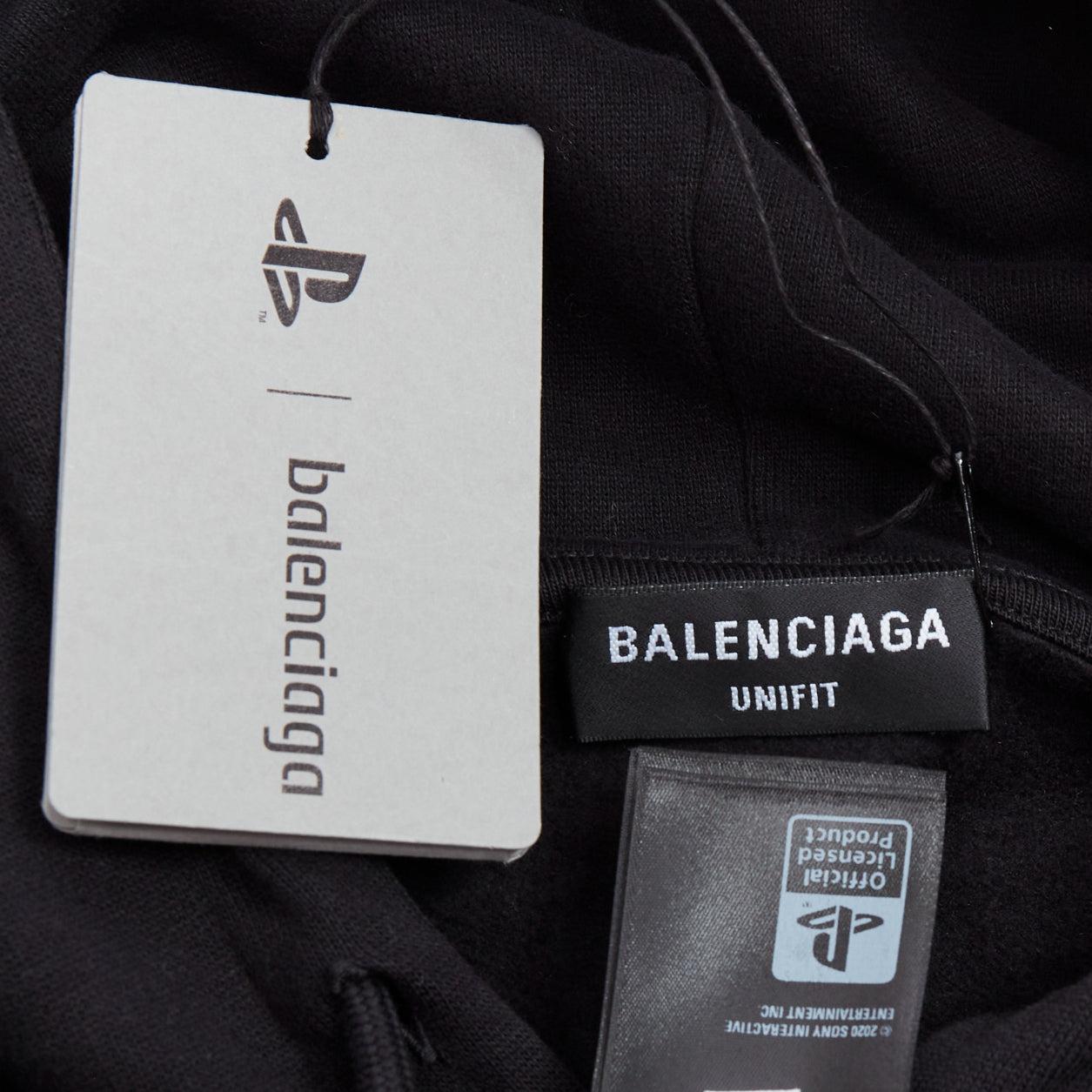 BALENCIAGA Demna 2021 black cotton PS5 logo fitted cropped hoodie M For Sale 3