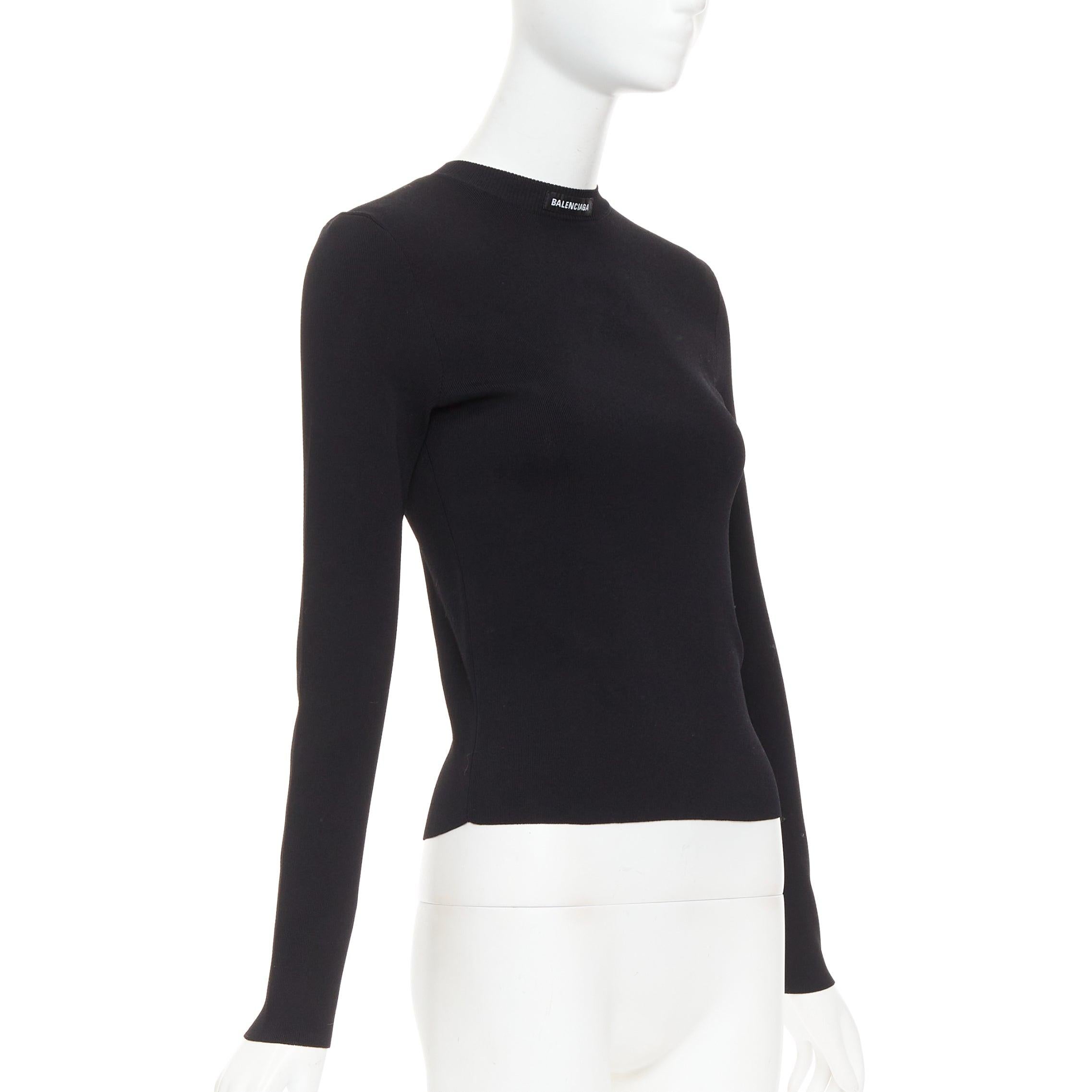Black BALENCIAGA Demna 2021 black logo collar long sleeve crew neck pullover top S For Sale