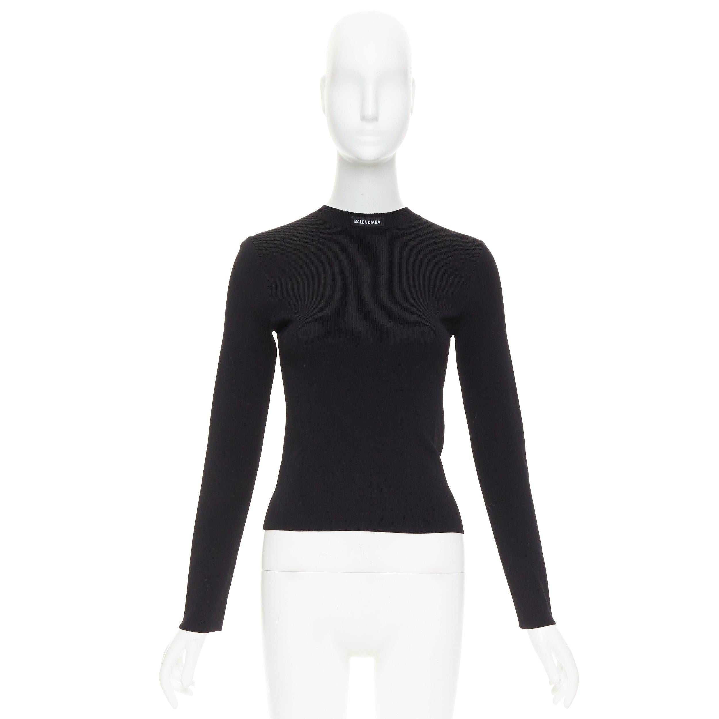 BALENCIAGA Demna 2021 black logo collar long sleeve crew neck pullover top S For Sale 4