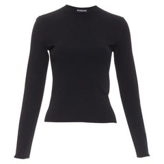 BALENCIAGA Demna 2021 black logo collar long sleeve crew neck pullover top S