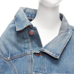 BALENCIAGA Demna 2021 blue washed denim off shoulder deconstructed jacket L
