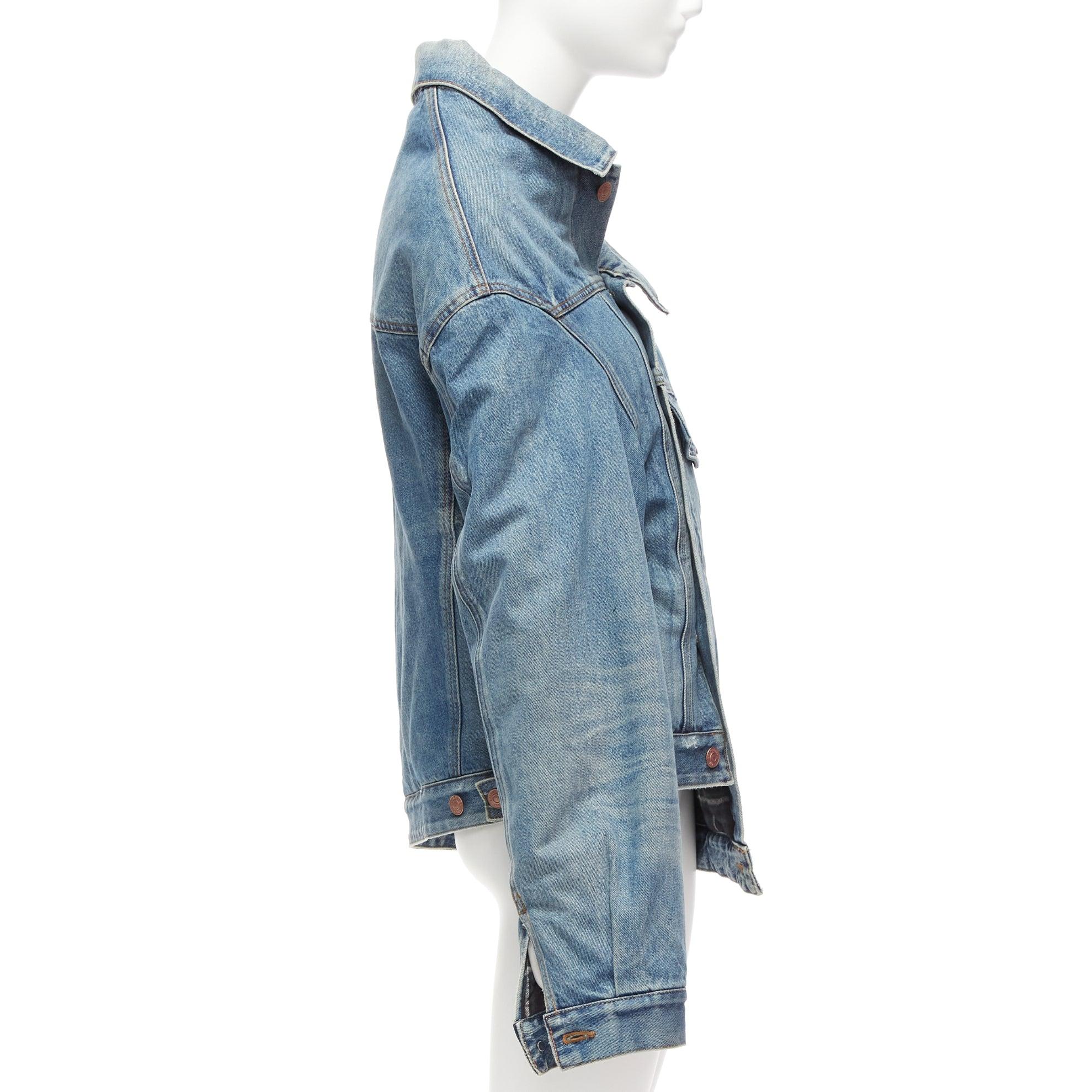 BALENCIAGA Demna 2021 blue washed denim off shoulder deconstructed jacket L In New Condition For Sale In Hong Kong, NT