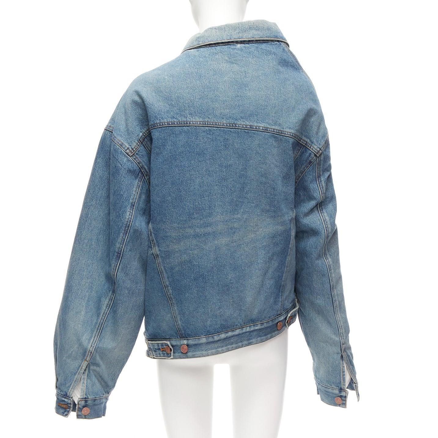 Women's BALENCIAGA Demna 2021 blue washed denim off shoulder deconstructed jacket L For Sale