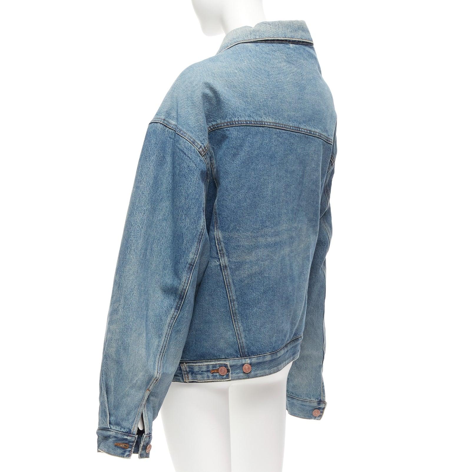 BALENCIAGA Demna 2021 blue washed denim off shoulder deconstructed jacket L For Sale 1