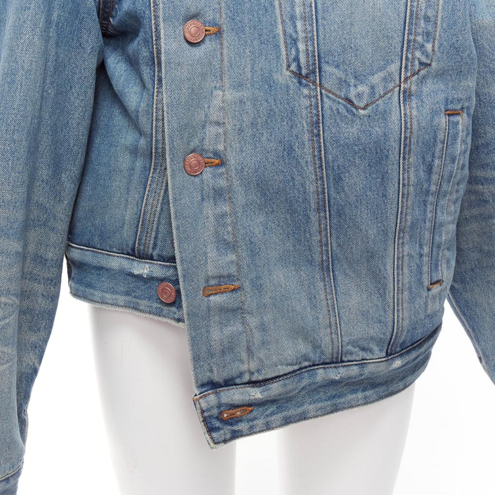 BALENCIAGA Demna 2021 blue washed denim off shoulder deconstructed jacket L For Sale 2