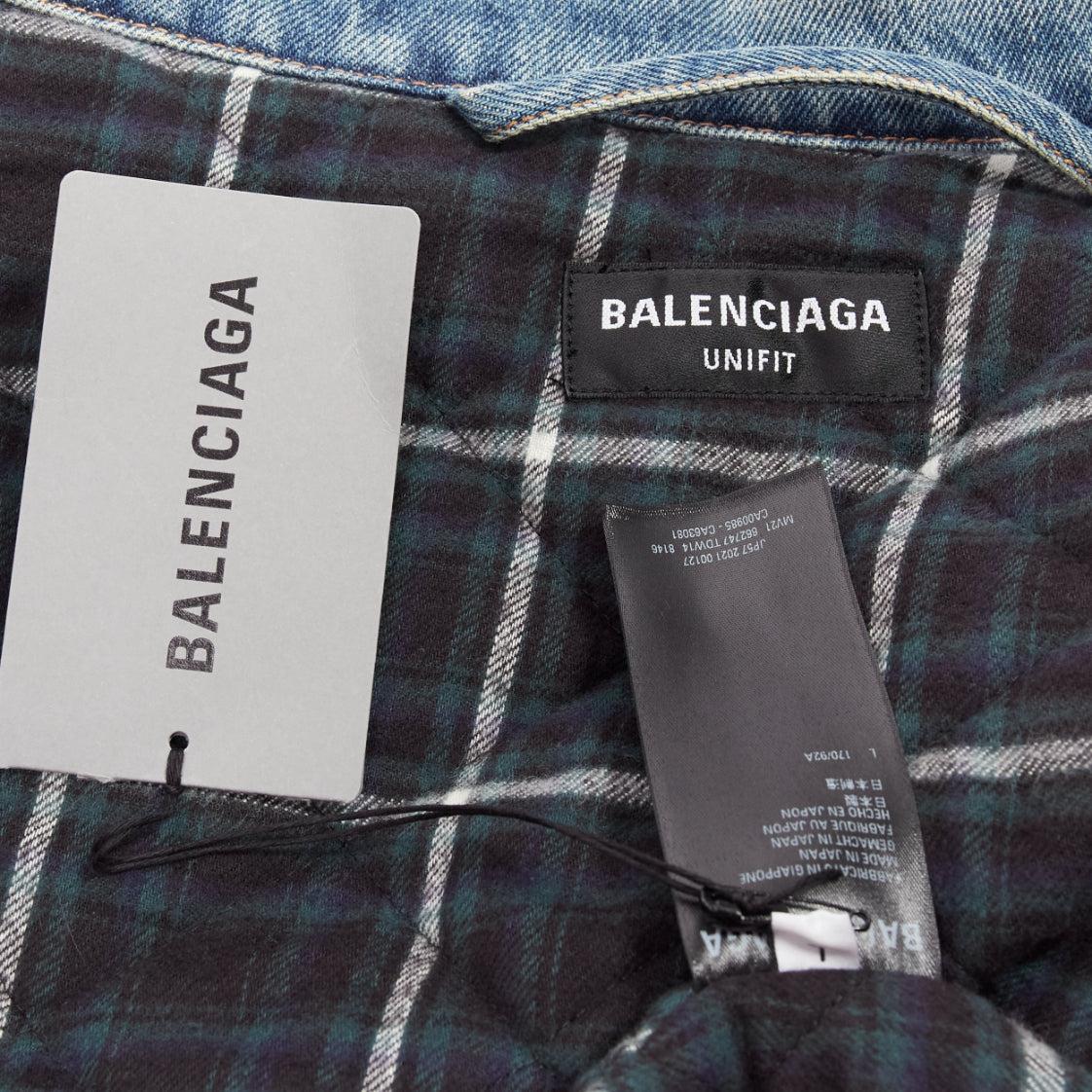 BALENCIAGA Demna 2021 blue washed denim off shoulder deconstructed jacket L For Sale 3