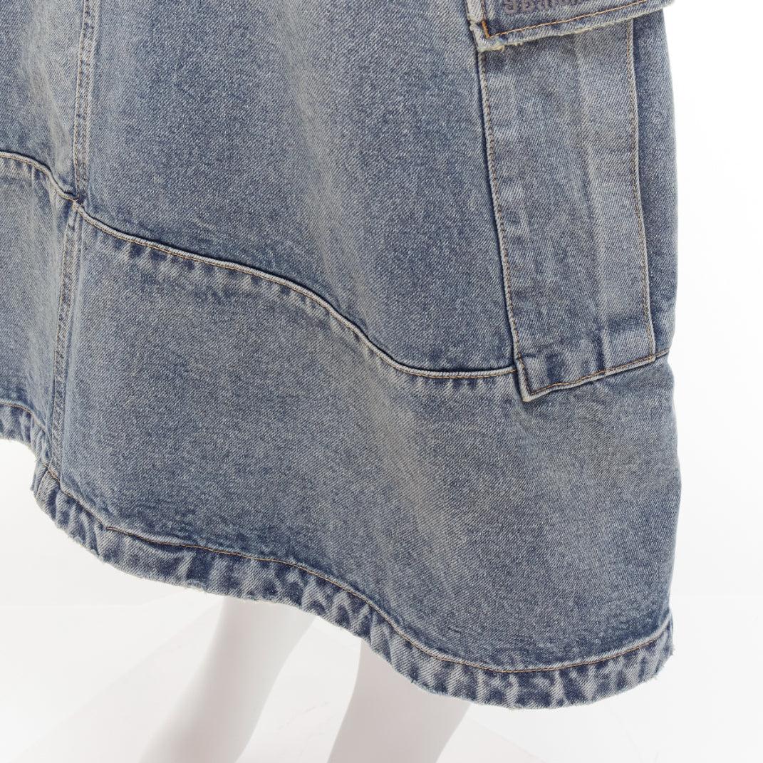BALENCIAGA Demna 2021 Cargo Kick blue denim low waist logo midi skirt FR38 M For Sale 2