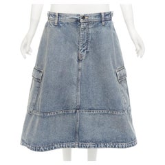 BALENCIAGA Demna 2021 Cargo Kick blue denim low waist logo midi skirt FR38 M