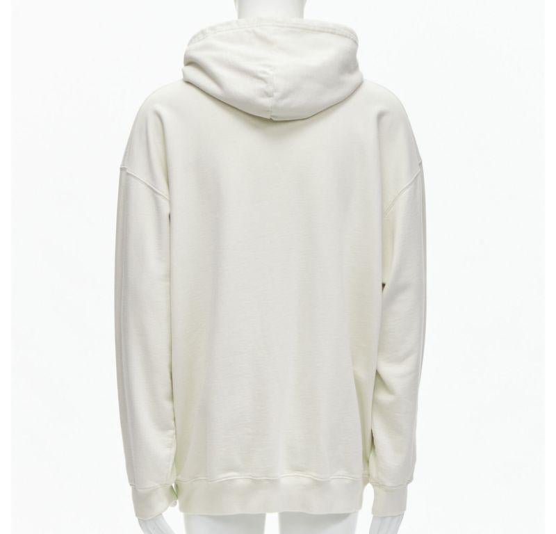 Gray BALENCIAGA Demna 2021 ecru cotton logo embroidery oversized hoodie sweatshirt L For Sale