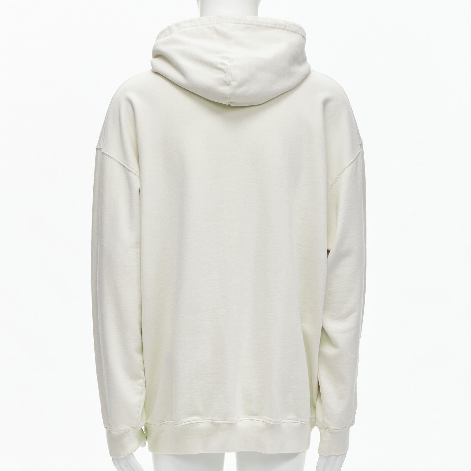Uomo BALENCIAGA Demna 2021 Felpa con cappuccio oversize in cotone ecru con ricamo logo L in vendita