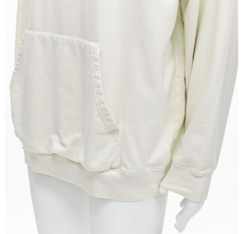 Men's BALENCIAGA Demna 2021 ecru cotton logo embroidery oversized hoodie sweatshirt L For Sale