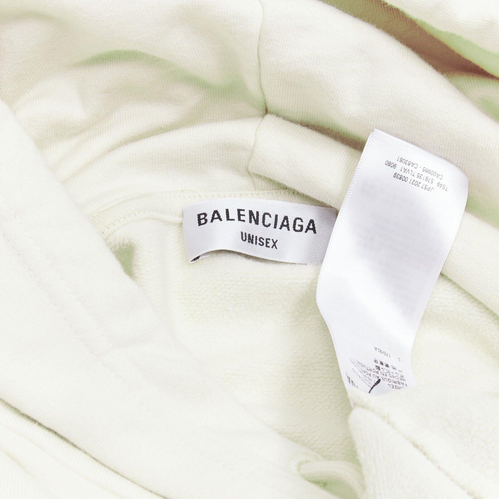 BALENCIAGA Demna 2021 Felpa con cappuccio oversize in cotone ecru con ricamo logo L in vendita 4