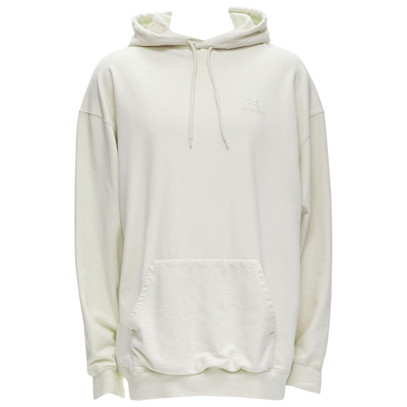 BALENCIAGA Demna 2021 Pullover aus ecrufarbener Baumwolle mit Logo-Stickerei in Übergröße L