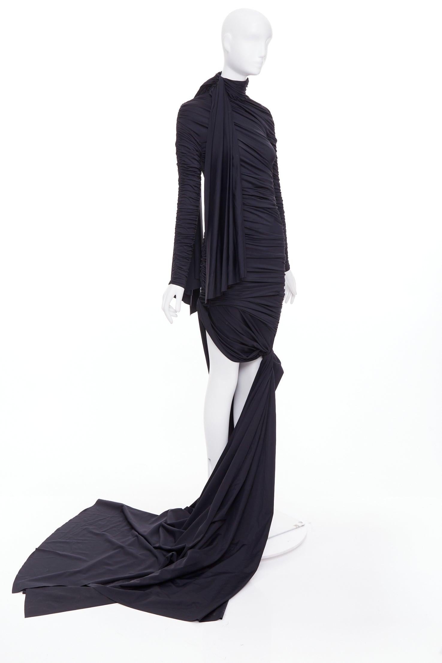 BALENCIAGA Demna 2021 Pasarela negro fruncido nudo drapeado vestido de cola larga FR36 S Negro en venta