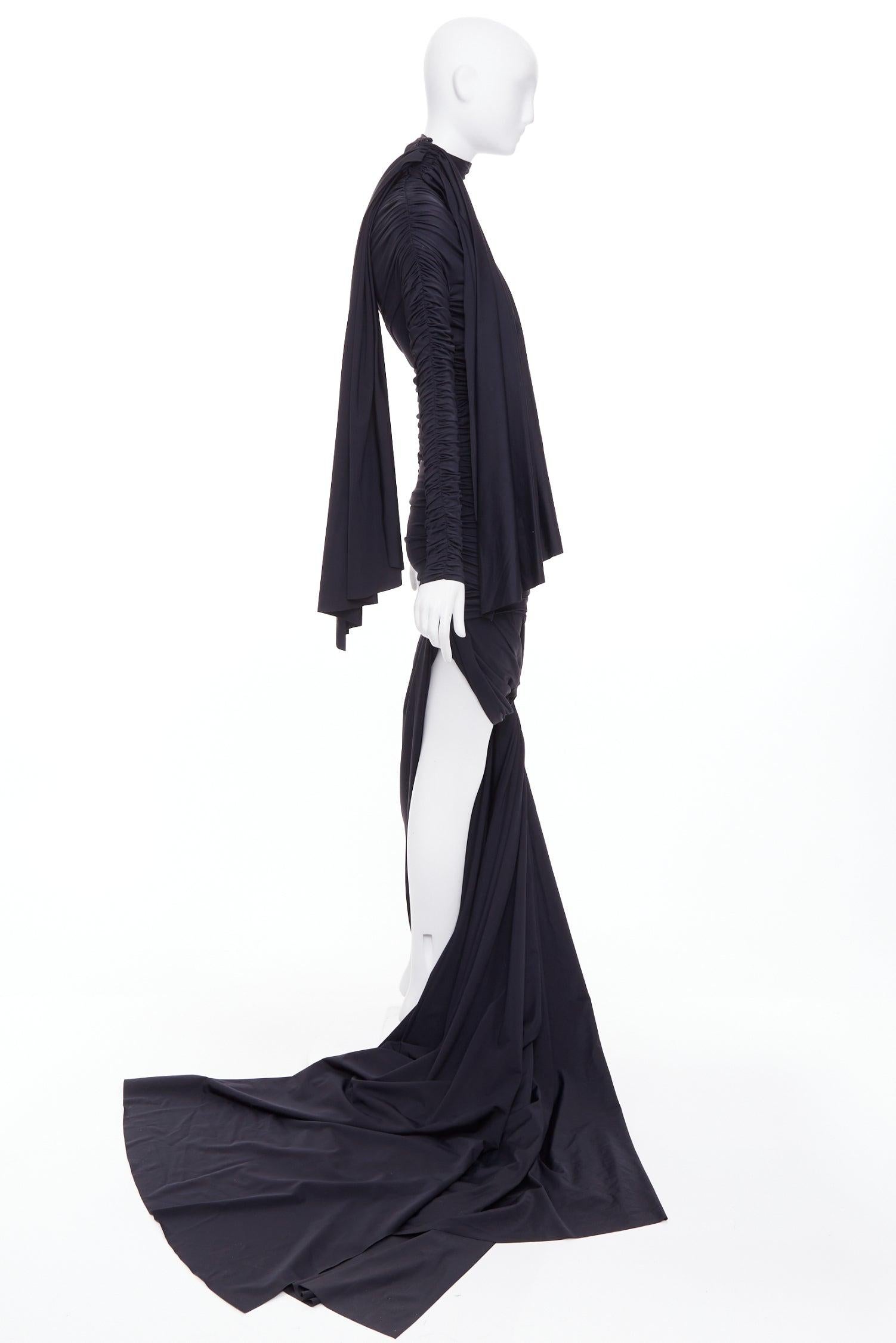 BALENCIAGA Demna 2021 Pasarela negro fruncido nudo drapeado vestido de cola larga FR36 S en Nuevo estado para la venta en Hong Kong, NT