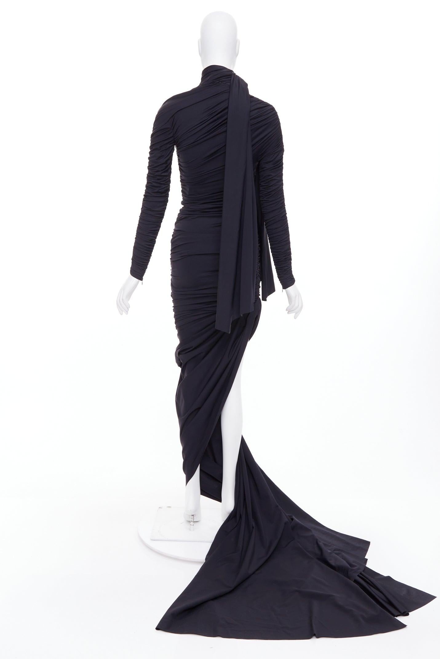 De las mujeres BALENCIAGA Demna 2021 Pasarela negro fruncido nudo drapeado vestido de cola larga FR36 S en venta