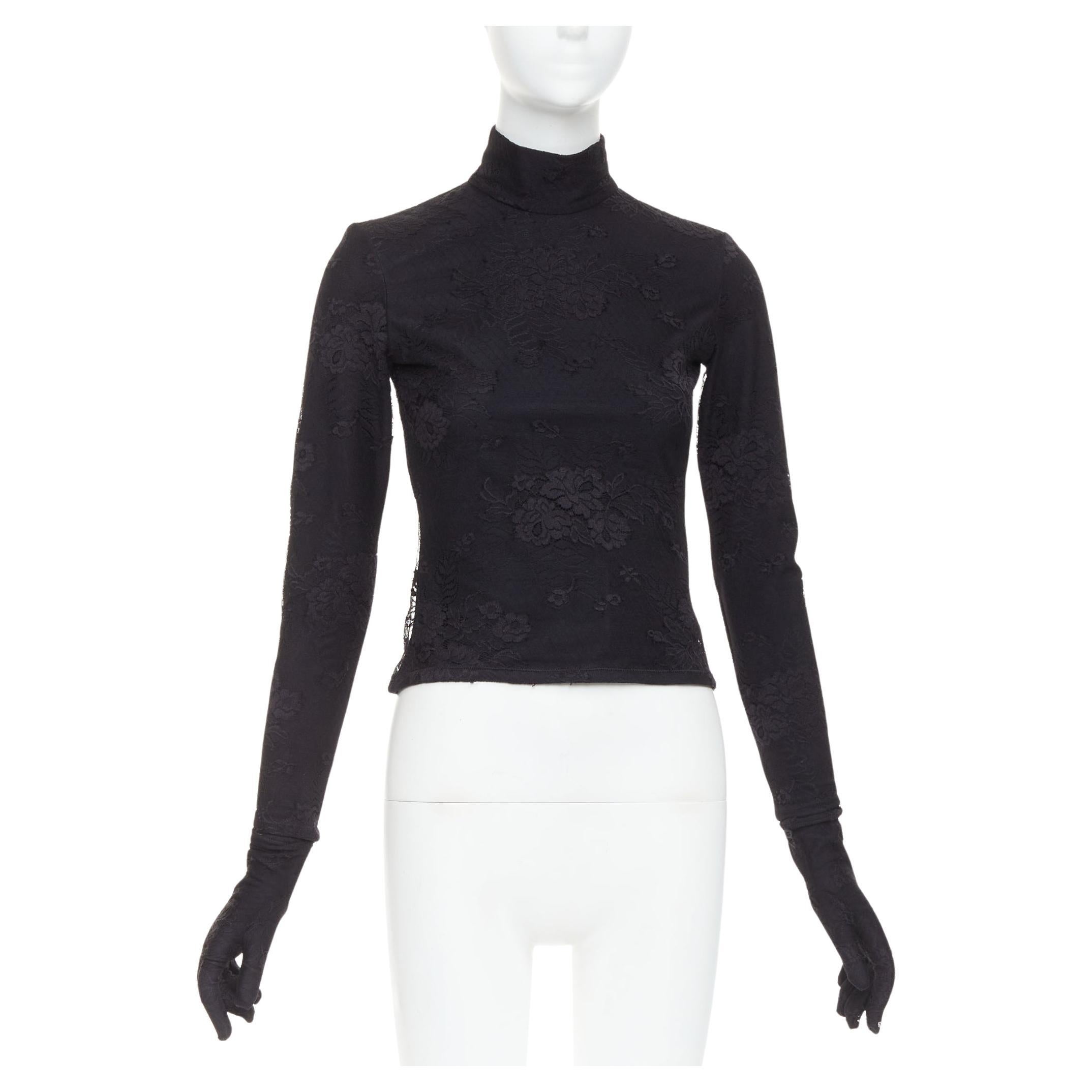 BALENCIAGA Demna 2022 top de encaje negro con cuello guante FR34 XS Kim Kardashian