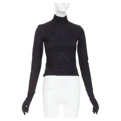 BALENCIAGA Demna 2022 top de encaje negro con cuello guante FR34 XS Kim Kardashian