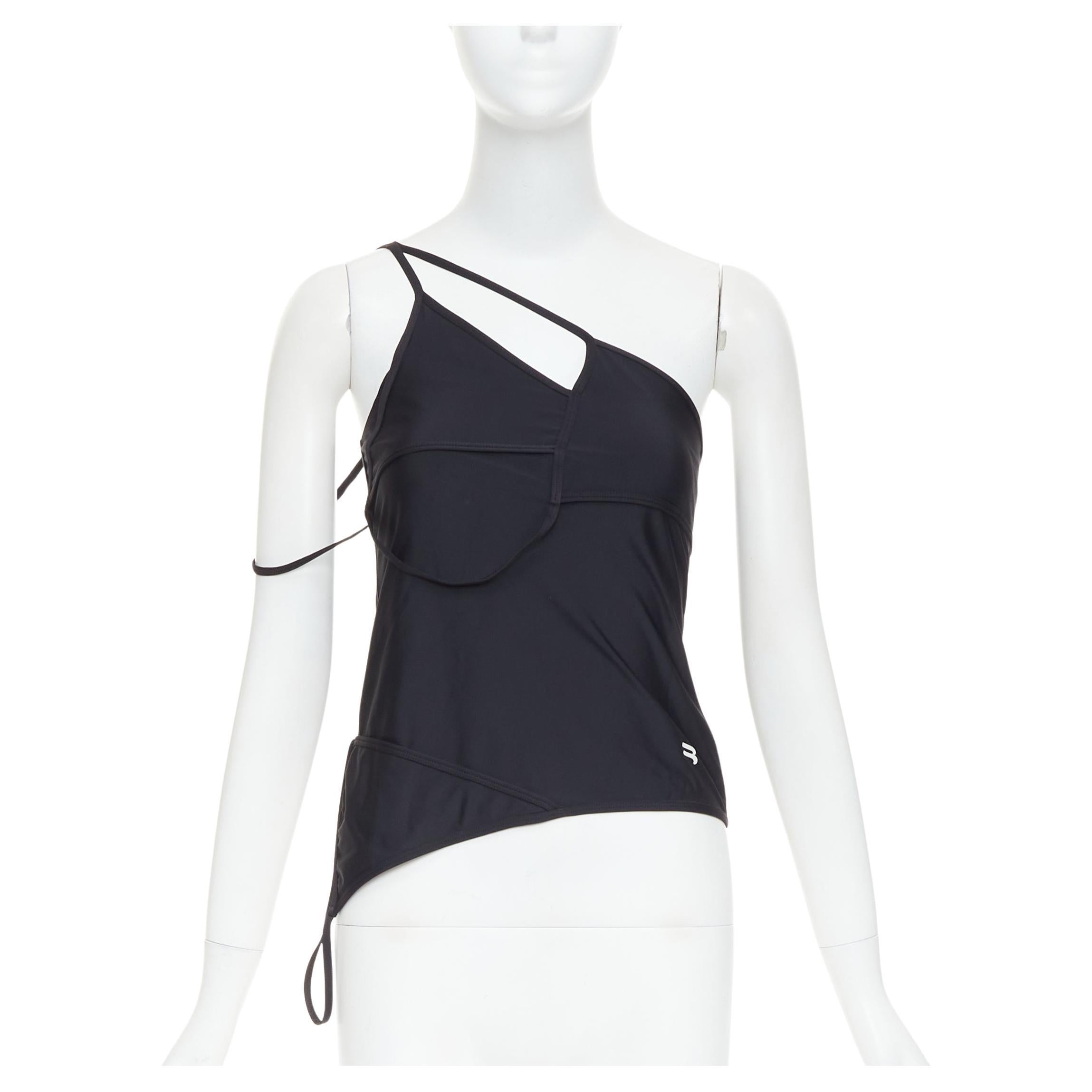 BALENCIAGA Demna 2022 negro spandex blanco logo deconstruido top FR36 S en venta