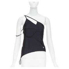 BALENCIAGA Demna 2022 negro spandex blanco logo deconstruido top FR36 S