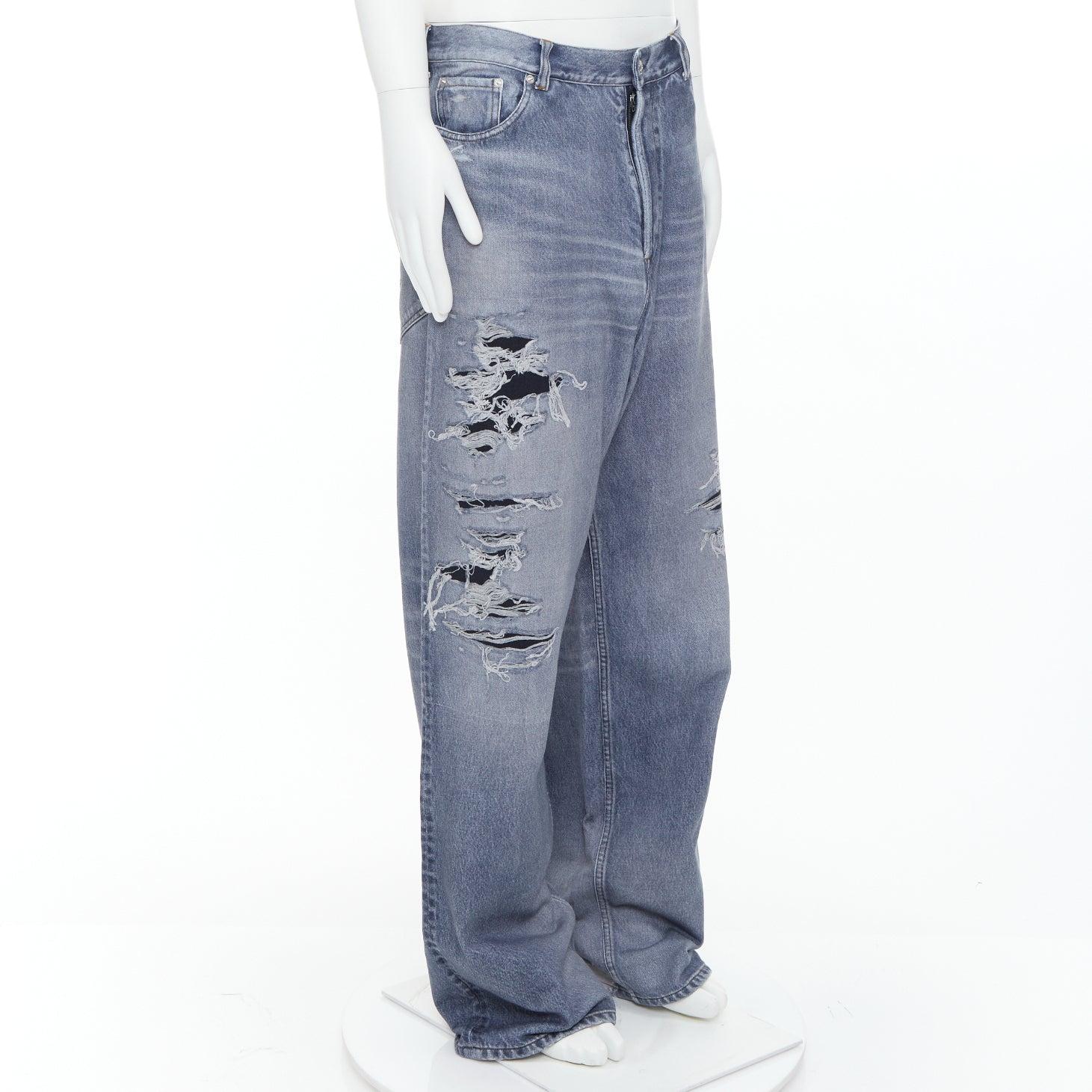 Gray BALENCIAGA Demna 2023 blue tromp loeil jean printed wide leg sweatpants S For Sale
