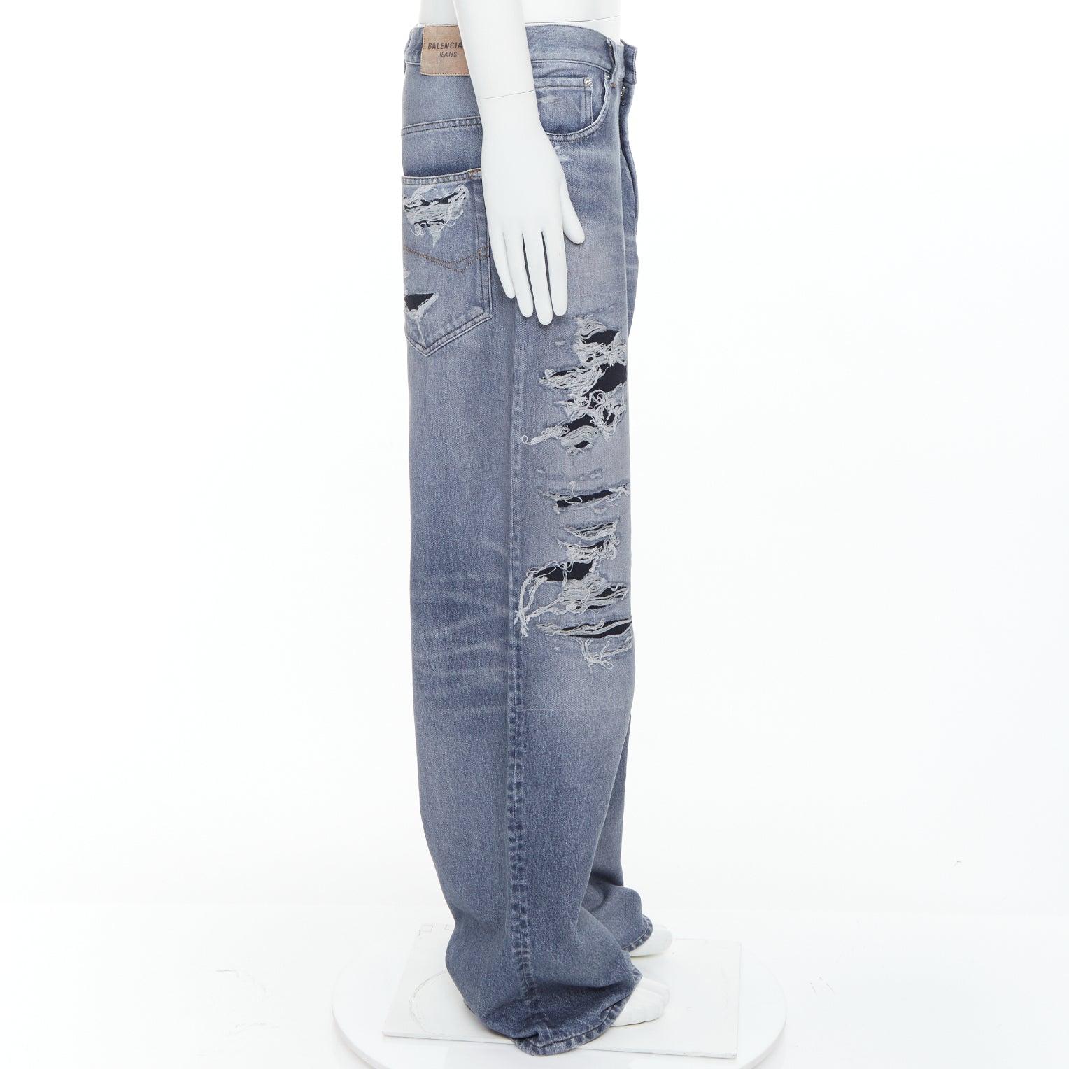 BALENCIAGA Demna 2023 blue tromp loeil jean printed wide leg sweatpants S In New Condition For Sale In Hong Kong, NT