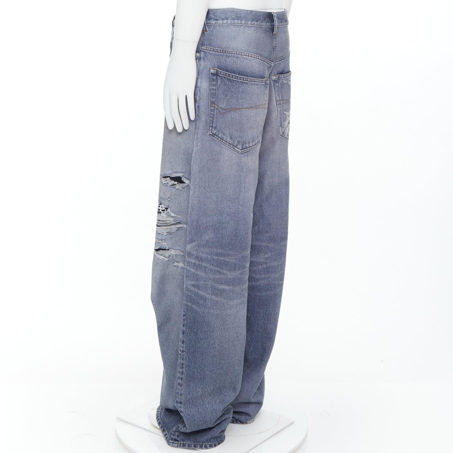 BALENCIAGA Demna 2023 blue tromp loeil jean printed wide leg sweatpants S For Sale 1
