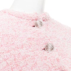 BALENCIAGA Demna 2024 pink cotton blend tweed BB logo cropped jacket XS