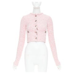 Balenciaga Demna 2024 giacca rosa in tweed di cotone misto BB con logo XS