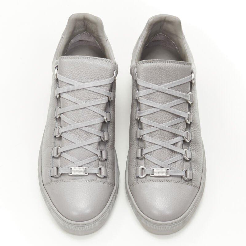 Gray BALENCIAGA DEMNA Arena Pyrite Grey grained leather low top sneakers EU41 US8