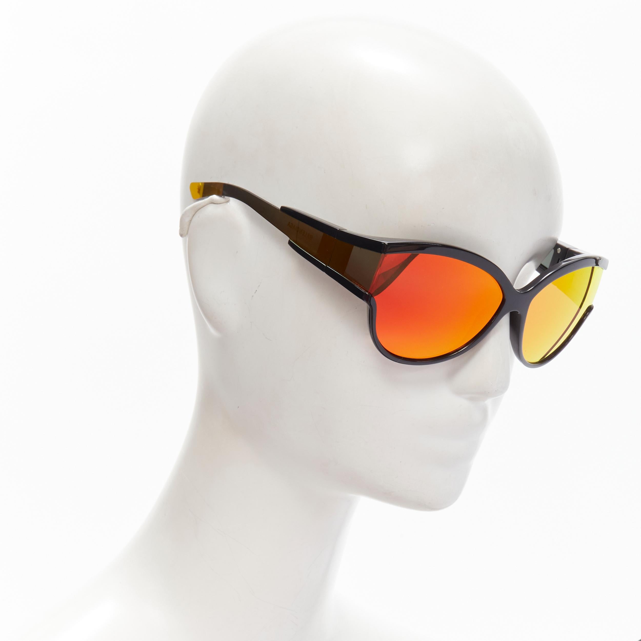 Gray BALENCIAGA DEMNA BB0038S black mirrored orange wrap shield sunglasses For Sale