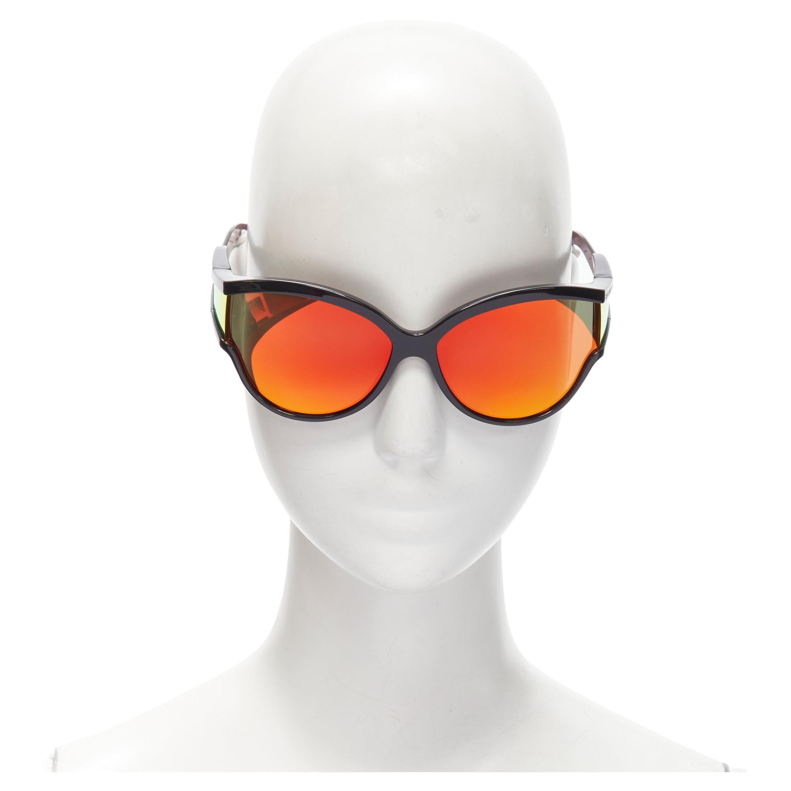 BALENCIAGA DEMNA BB0038S black mirrored orange wrap shield sunglasses For Sale
