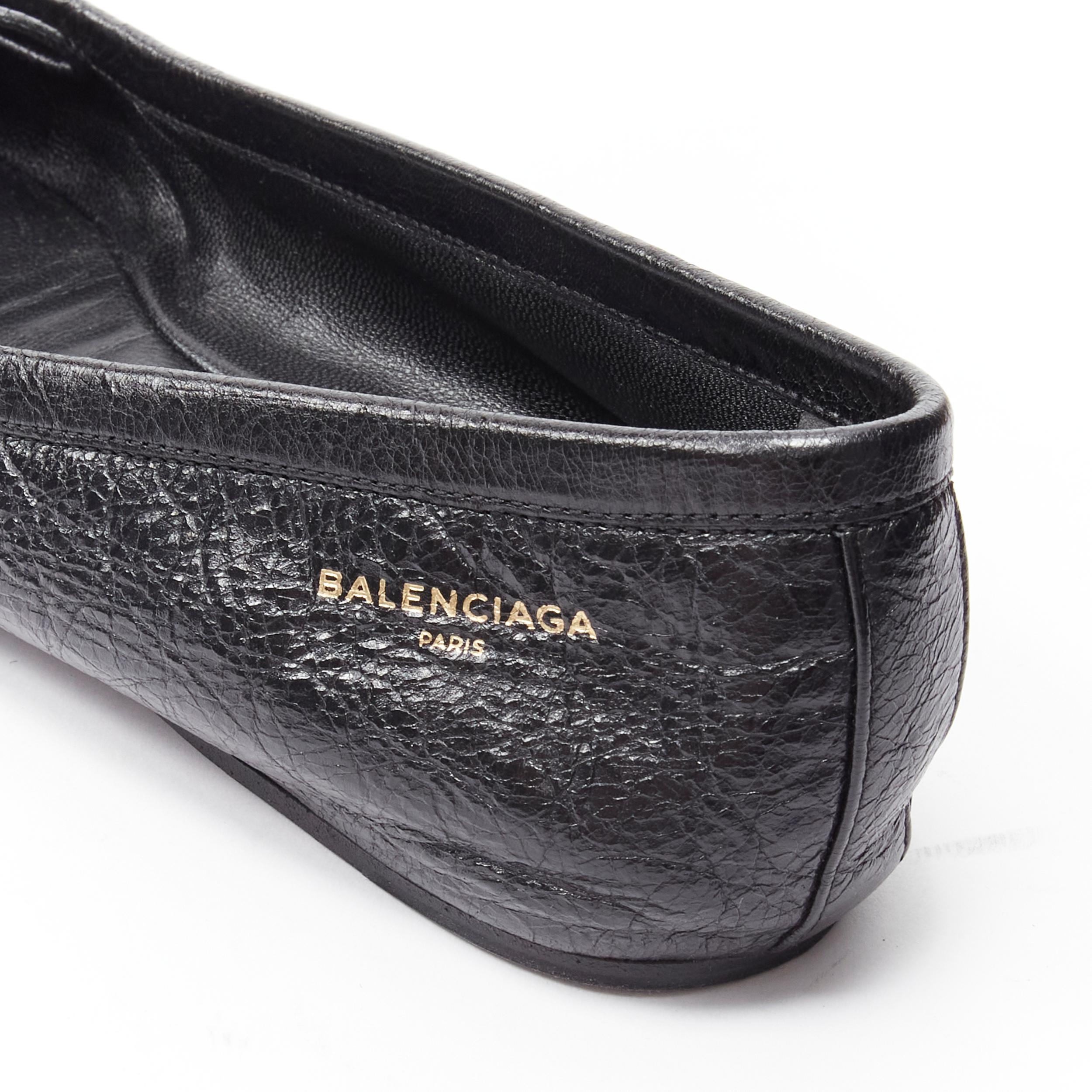 BALENCIAGA Demna black Arena crinkled leather square toe ballerina flats EU37 1
