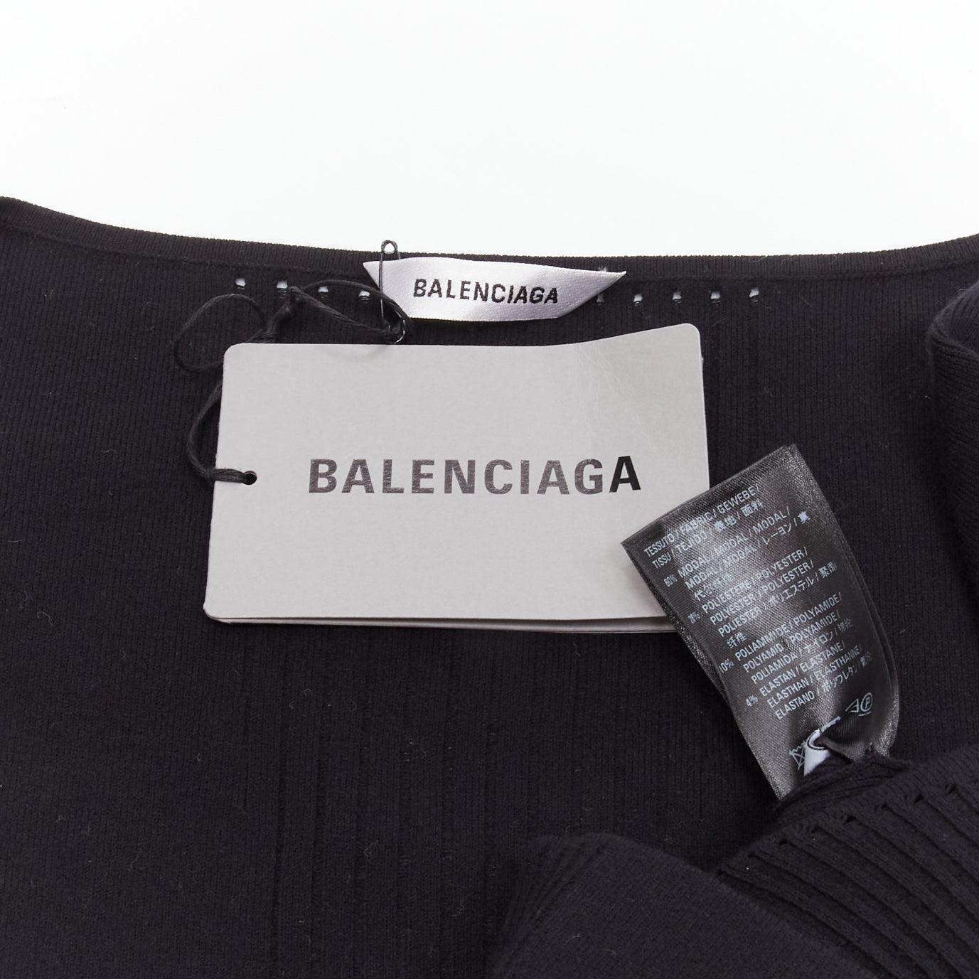 Balenciaga Demna top nero in maglia modale con scollo a cuore FR40 L. in vendita 3