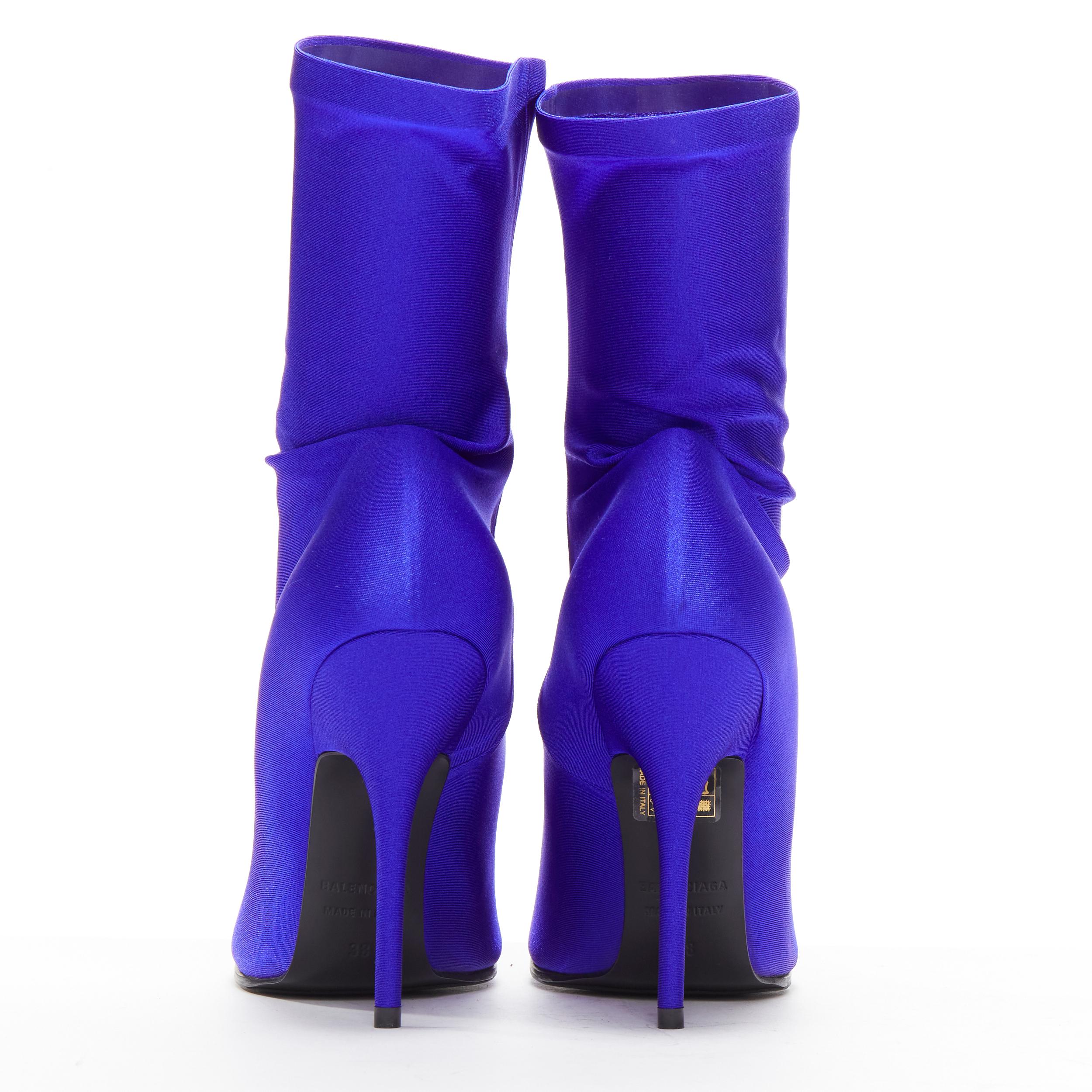 Women's BALENCIAGA Demna blue lycra high heeled sock boots EU36 Kim Kardashian For Sale