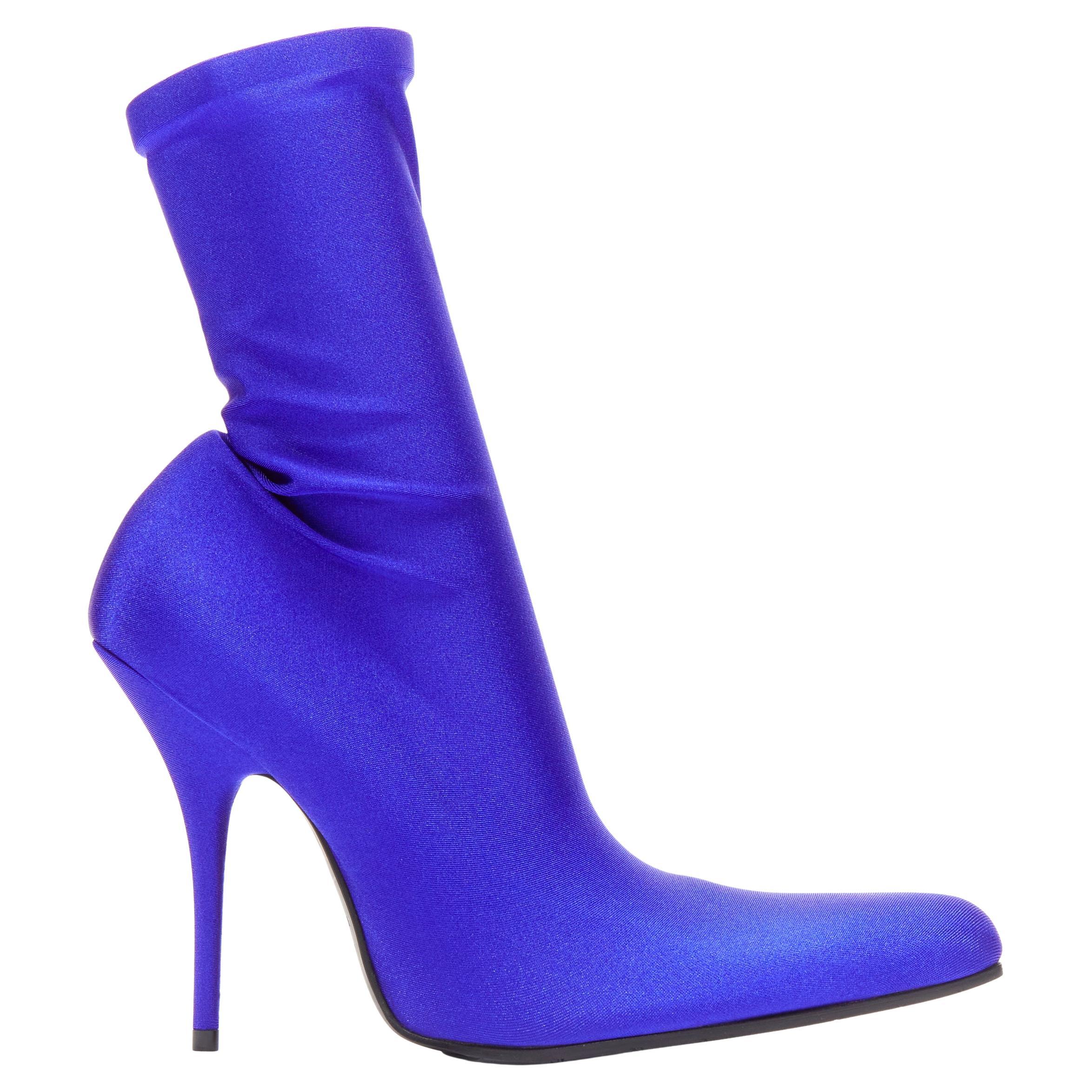 BALENCIAGA Demna blue lycra high heeled sock boots EU36 Kim Kardashian