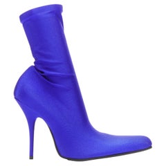 BALENCIAGA Demna blue lycra high heeled sock boots EU38 Kim Kardashian